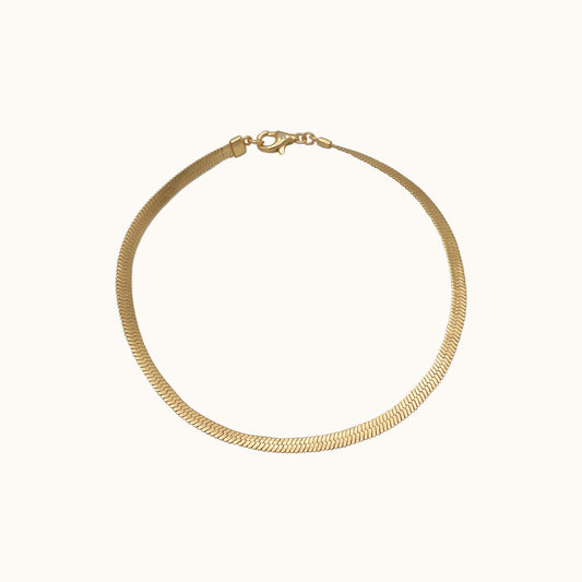 Gold Flat Herringbone Snake Chain Bracelet