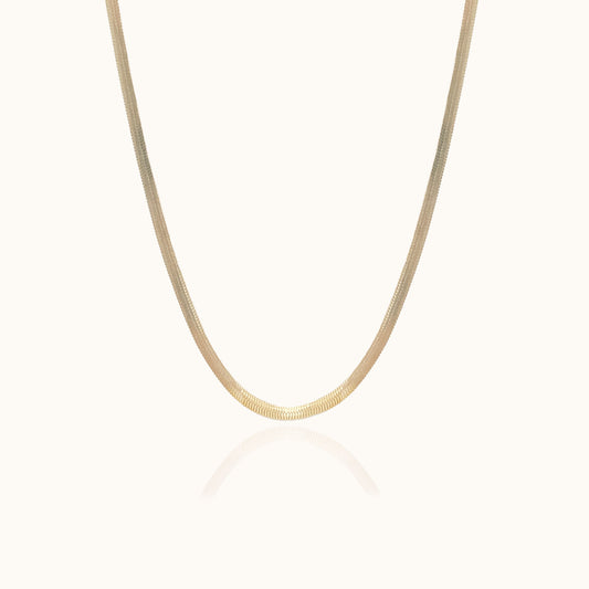 Gold Flat Herringbone Snake Chain Necklace