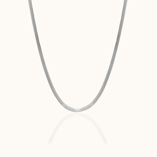 Silver Flat Herringbone Snake Chain Necklace
