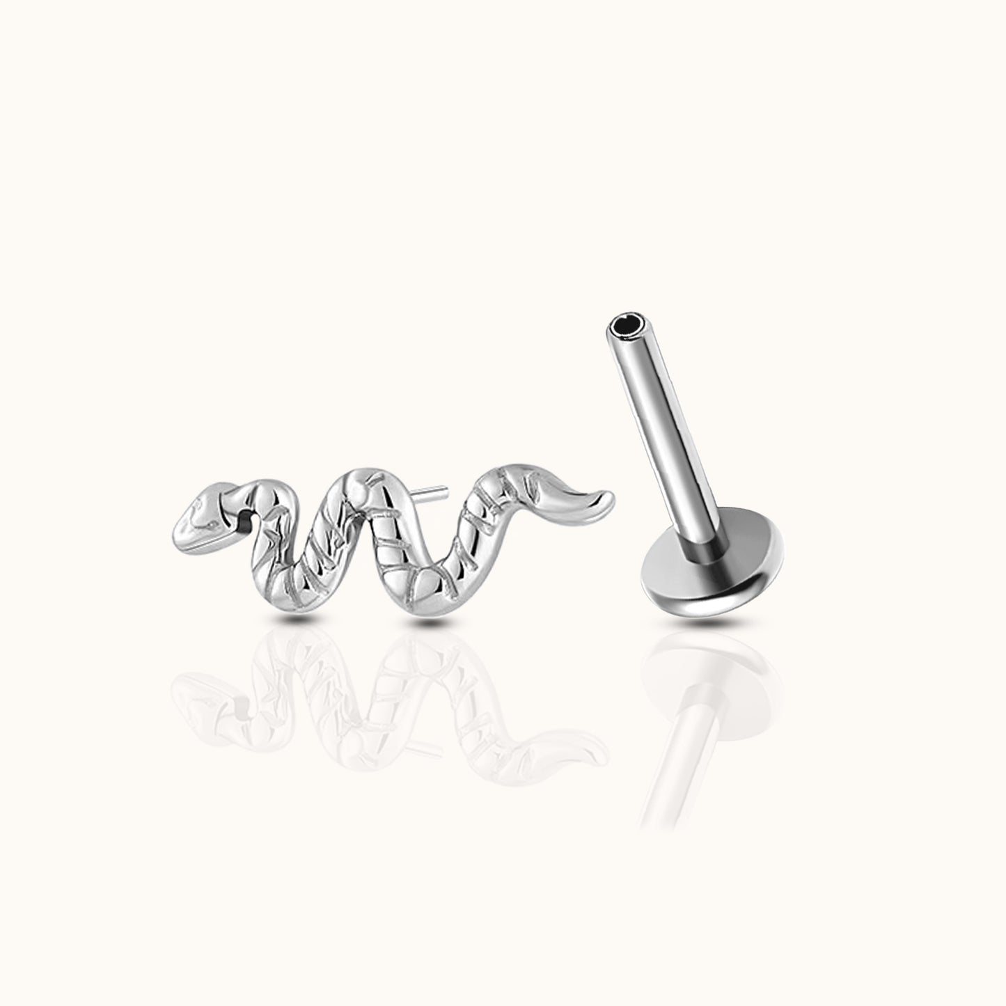 Snake Coiled Cobra Textured Serpent Threadless Labret Titanium Flat Back Earring