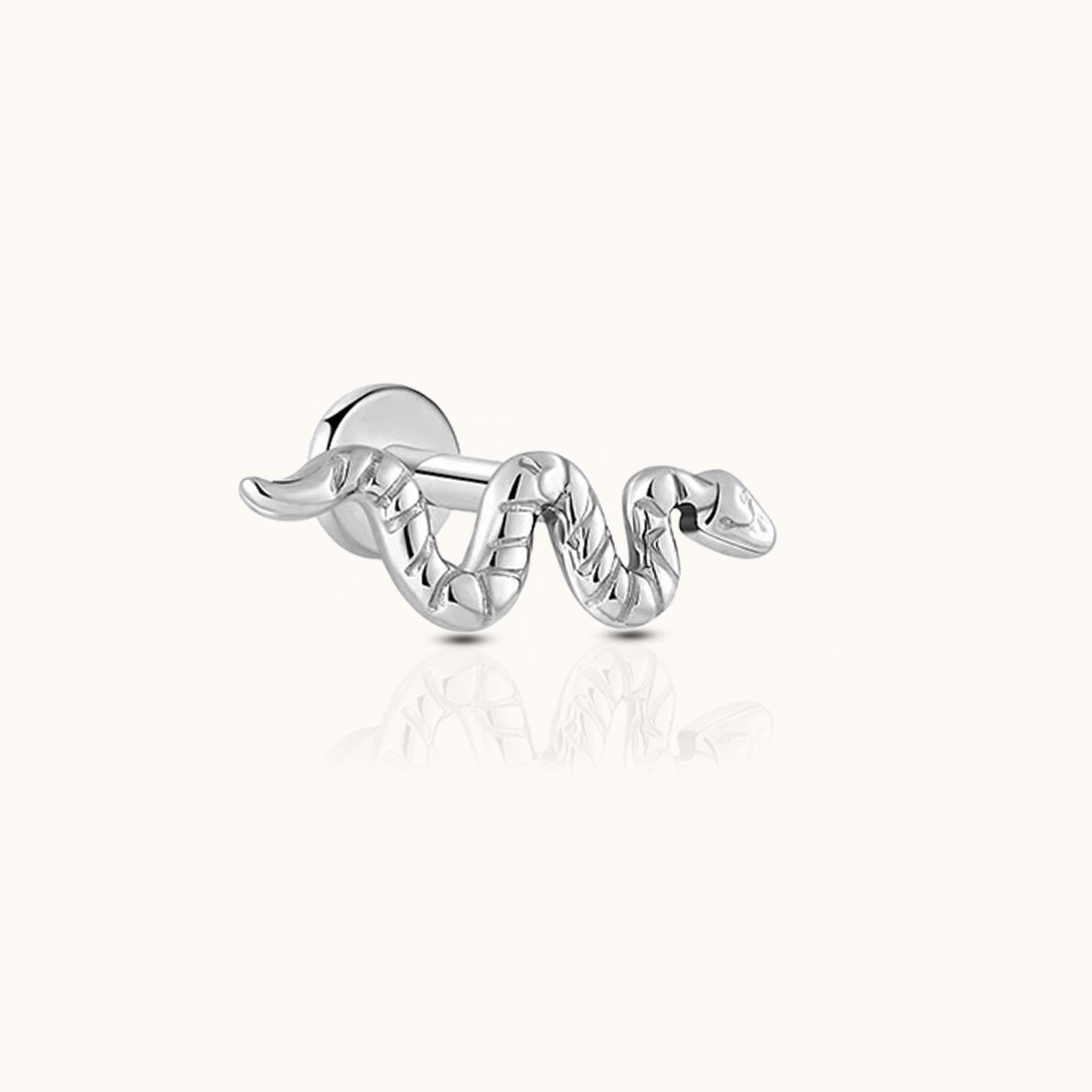 Snake Coiled Cobra Textured Serpent Threadless Labret Titanium Flat Back Earring