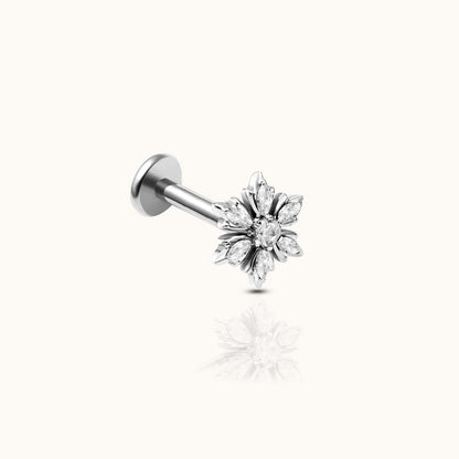 Snowflake White CZ Threadless Labret Titanium Flat Back Earring