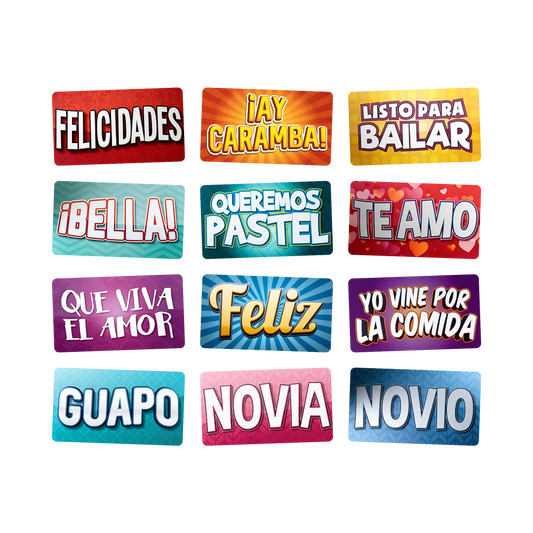 Spanish Fiesta Photo Booth Props - 6 Double-Sided PVC Signs