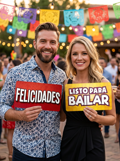 Spanish Fiesta Photo Booth Props - 6 Double-Sided PVC Signs