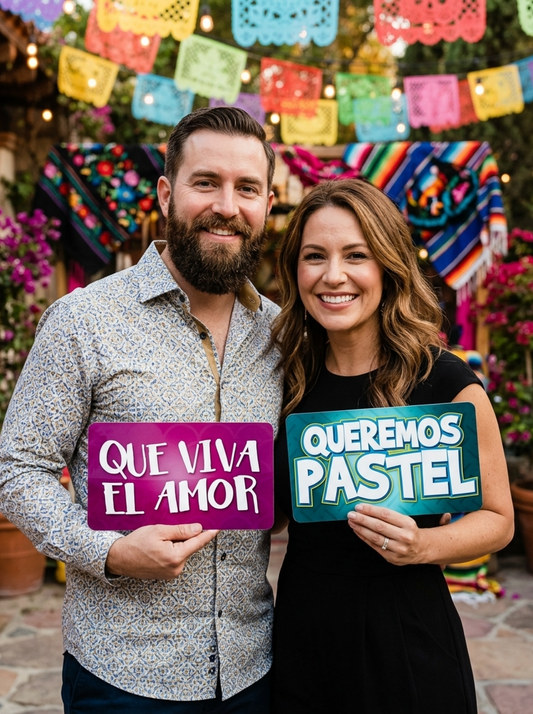 Spanish Fiesta Photo Booth Props - 6 Double-Sided PVC Signs