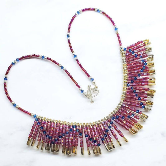Beaded Swarovski Crystal Zig Zag Bib Choker Necklace