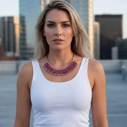 Beaded Swarovski Crystal Zig Zag Bib Choker Necklace