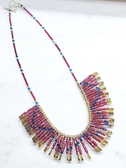 Beaded Swarovski Crystal Zig Zag Bib Choker Necklace