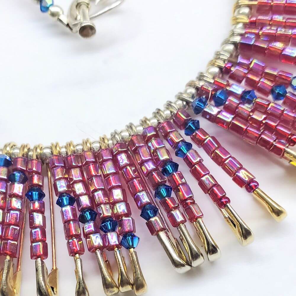 Beaded Swarovski Crystal Zig Zag Bib Choker Necklace