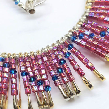 Beaded Swarovski Crystal Zig Zag Bib Choker Necklace