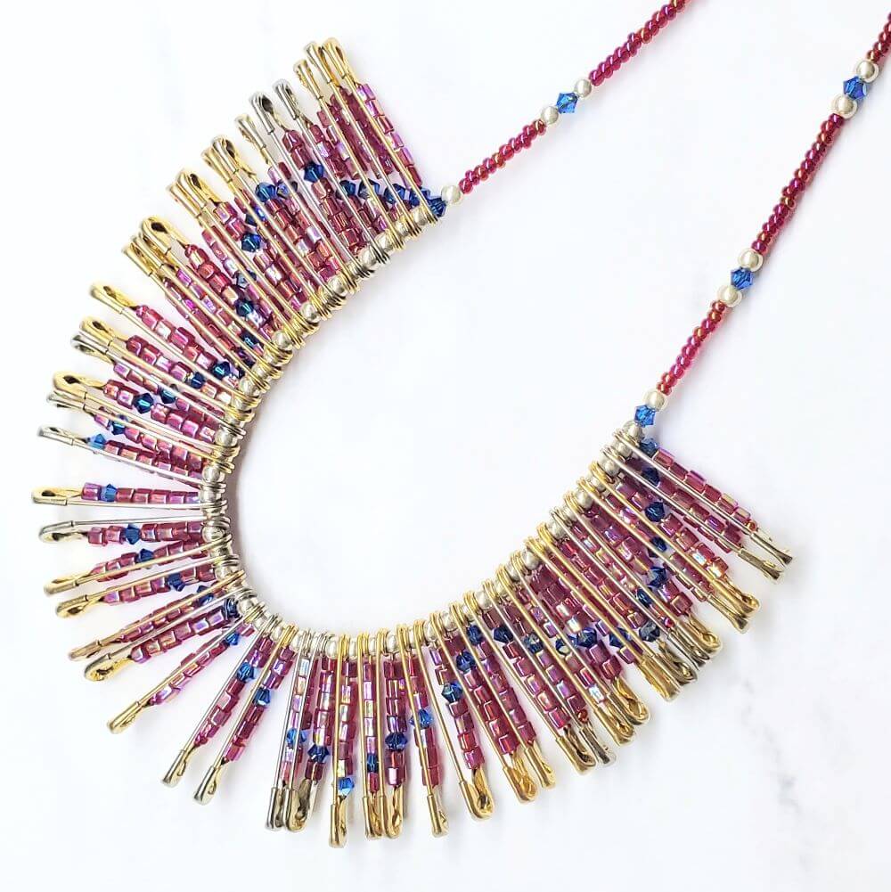 Beaded Swarovski Crystal Zig Zag Bib Choker Necklace