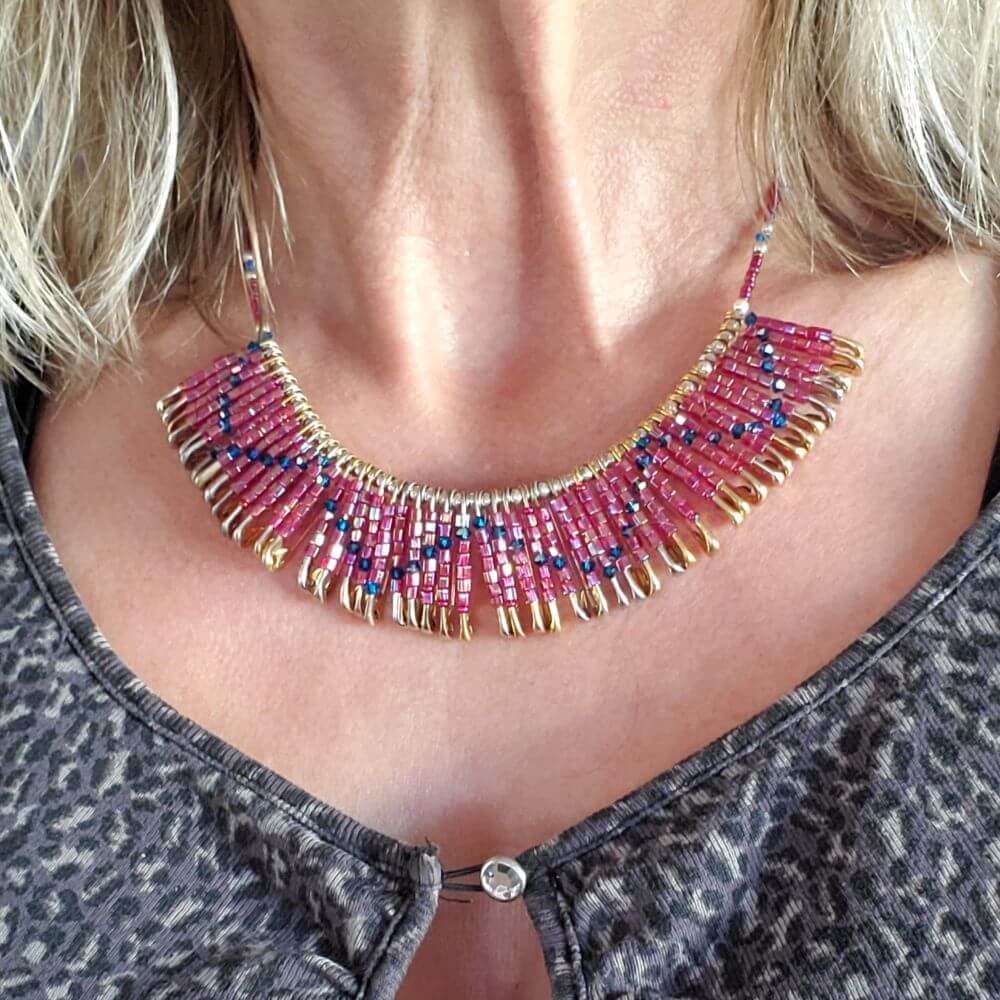Beaded Swarovski Crystal Zig Zag Bib Choker Necklace