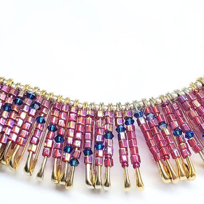 Beaded Swarovski Crystal Zig Zag Bib Choker Necklace