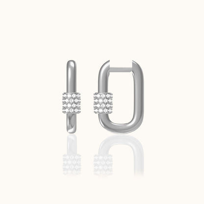 Square CZ U Shape Hoop Earrings