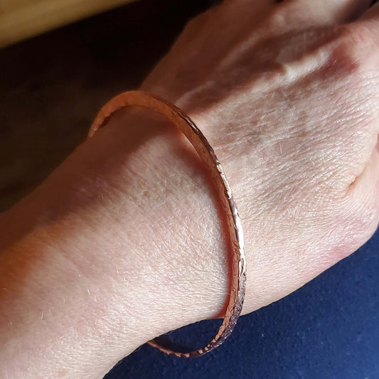 Stackable Copper Hammered Open Double Canted Angle Bangles