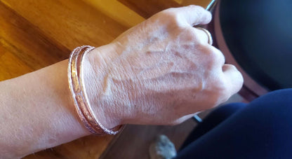 Stackable Copper Hammered Open Double Canted Angle Bangles