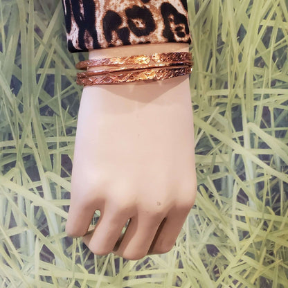 Stackable Copper Hammered Open Double Canted Angle Bangles