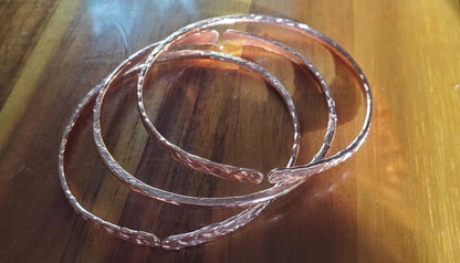 Stackable Copper Hammered Open Double Canted Angle Bangles