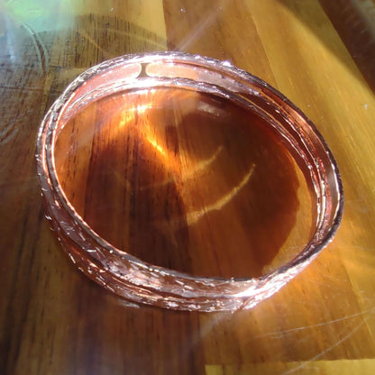 Stackable Copper Hammered Open Double Canted Angle Bangles