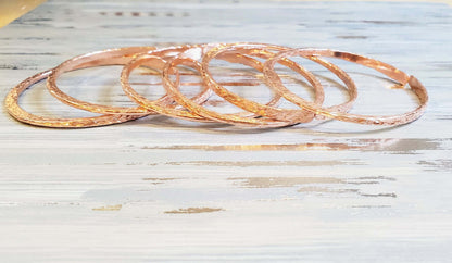 Stackable Copper Hammered Open Double Canted Angle Bangles