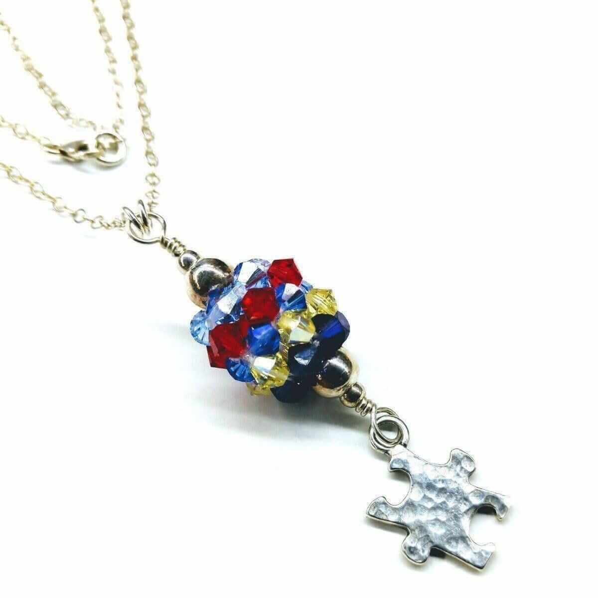 Sterling Silver Autism Awareness Crystal Barrel Necklace