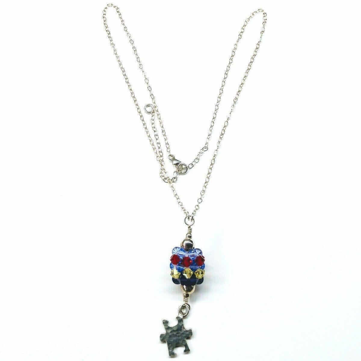 Sterling Silver Autism Awareness Crystal Barrel Necklace