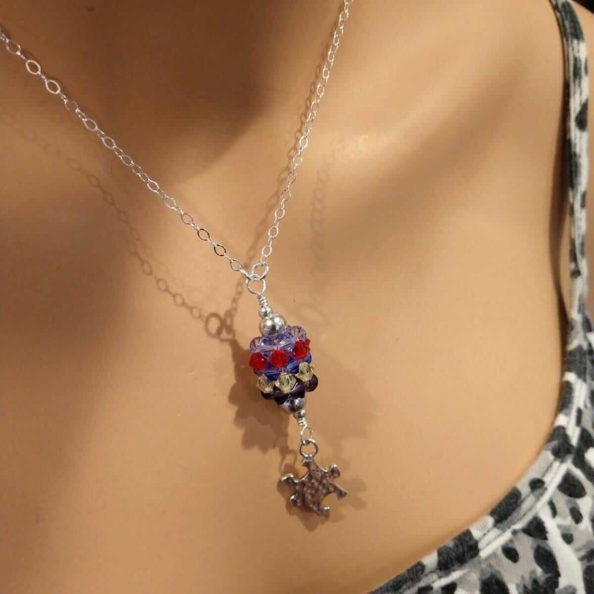 Sterling Silver Autism Awareness Crystal Barrel Necklace