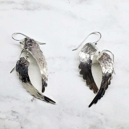 Silver Hammered Sculpted Angel Wing Earrings