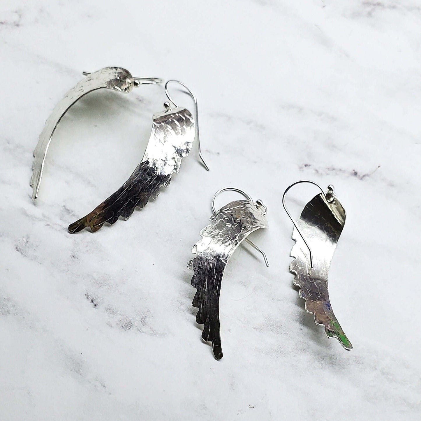 Silver Hammered Sculpted Angel Wing Earrings