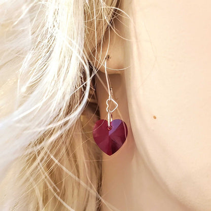 Sterling Silver Red Heart Crystal Earrings