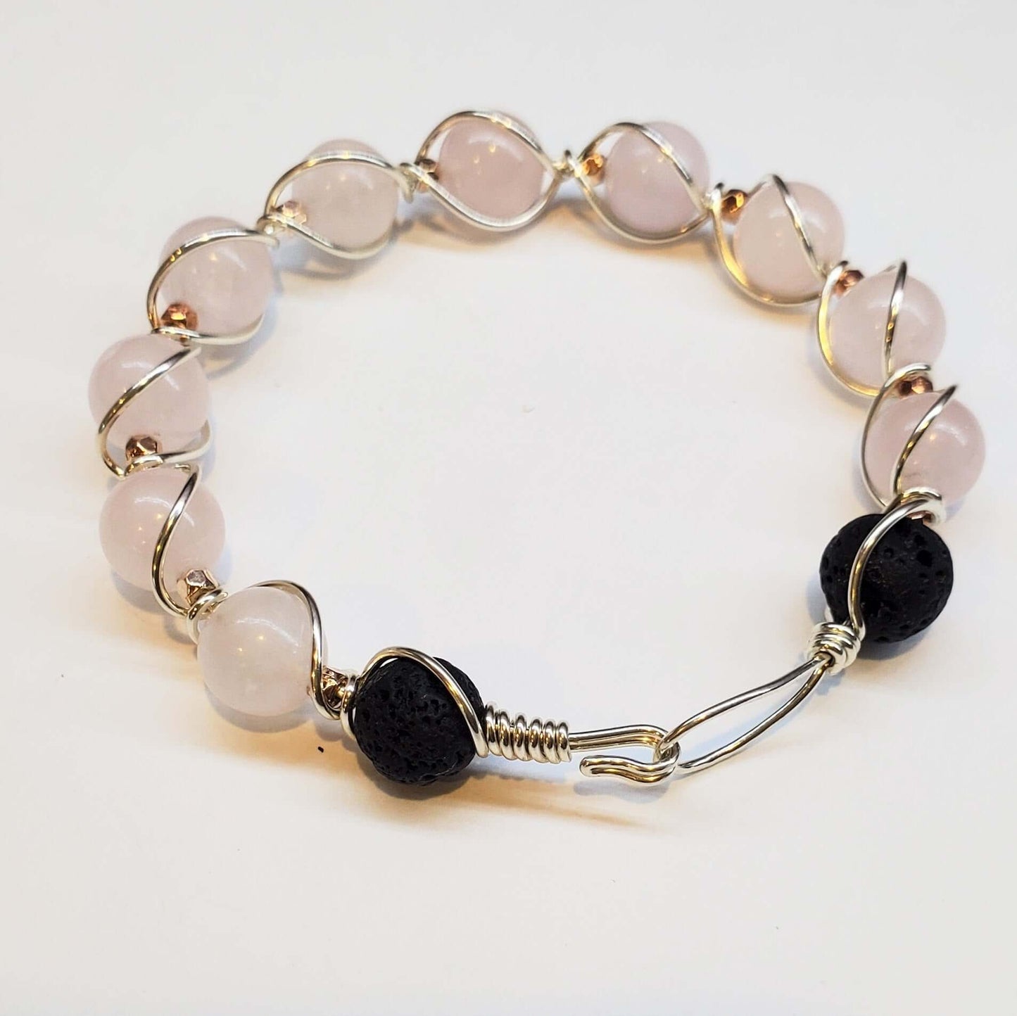 Sterling Silver Spiral Twist Wrap Gemstone Lava Rock Bangle Bracelet