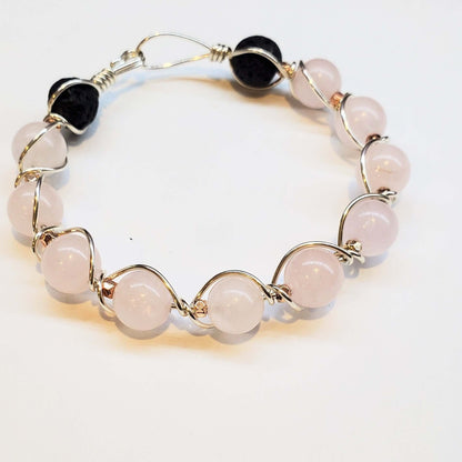 Sterling Silver Spiral Twist Wrap Gemstone Lava Rock Bangle Bracelet