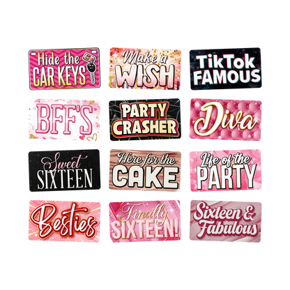Sweet 16 Photo Booth Props - 6 Double-Sided PVC Signs