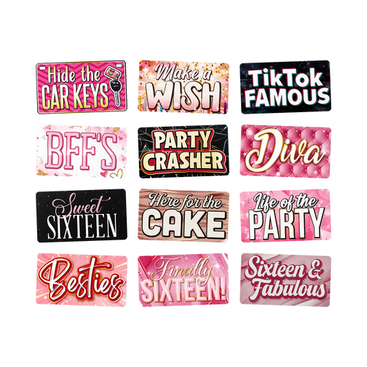 Sweet 16 Photo Booth Props - 6 Double-Sided PVC Signs
