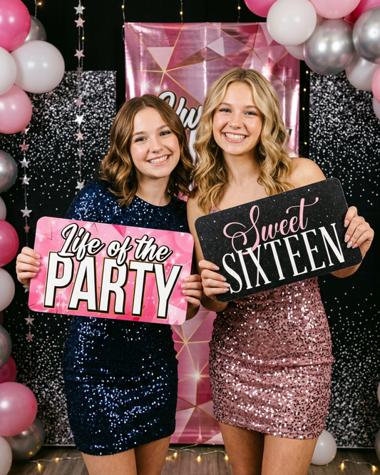 Sweet 16 Photo Booth Props - 6 Double-Sided PVC Signs