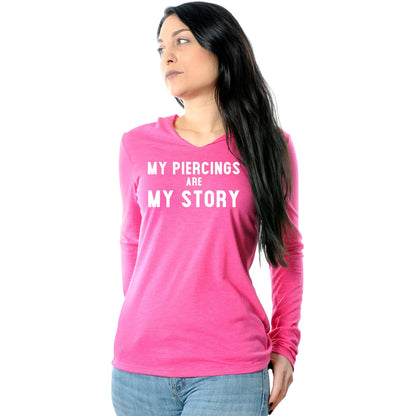 My Piercings Are My Story Black Tapered Long Sleeve Hoodie