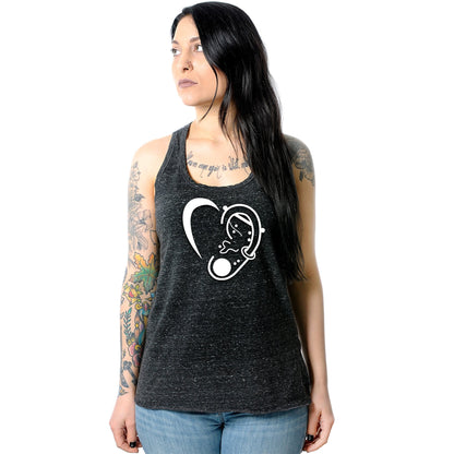Modified Ear Heart Black Gray Cosmic Twist Back Tank Top