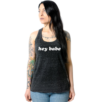 Hey Babe Black Gray Cosmic Twist Back Tank Top