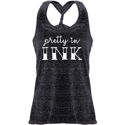 Pretty in Ink Black Gray Cosmic Twist Back Tank Top