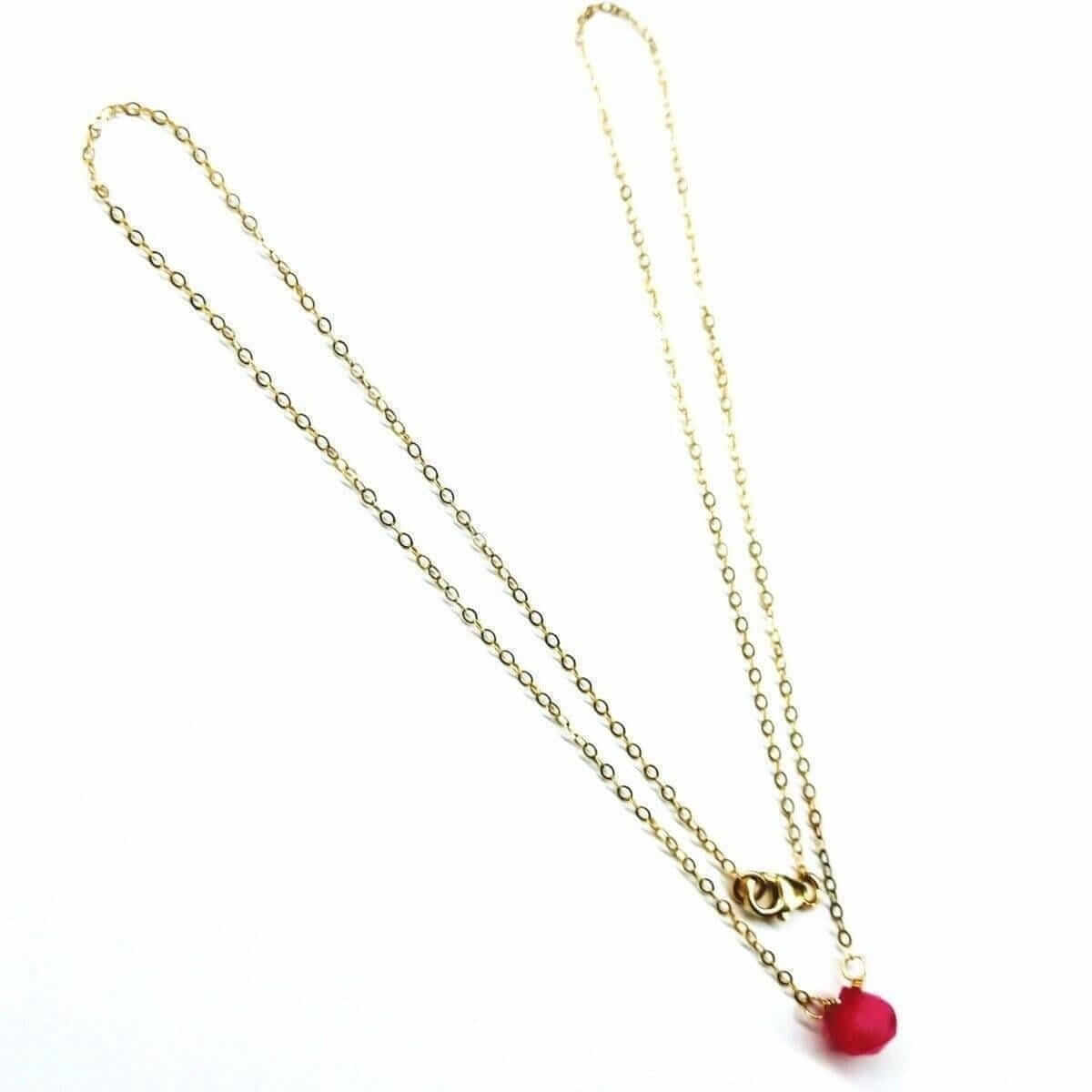 Tiny Hot Pink Chalcedony Gold Filled Necklace