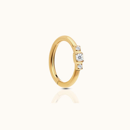Tri Square CZ Clicker Titanium PVD Gold Hinged Hoop Earring