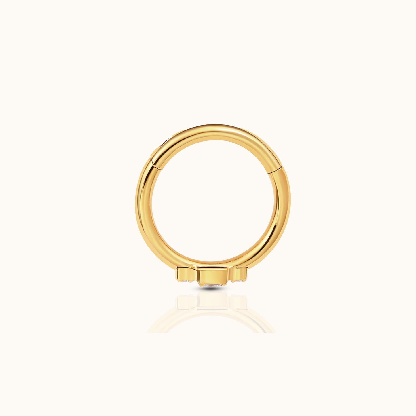 Tri Square CZ Clicker Titanium PVD Gold Hinged Hoop Earring