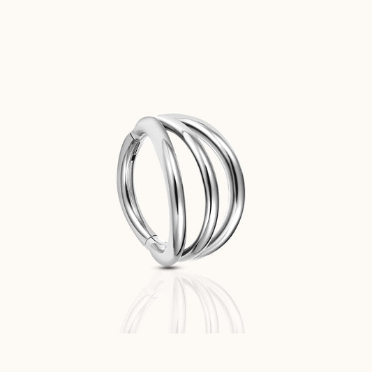 Triple Circle Geometric Clicker Titanium Hinged Hoop Earring