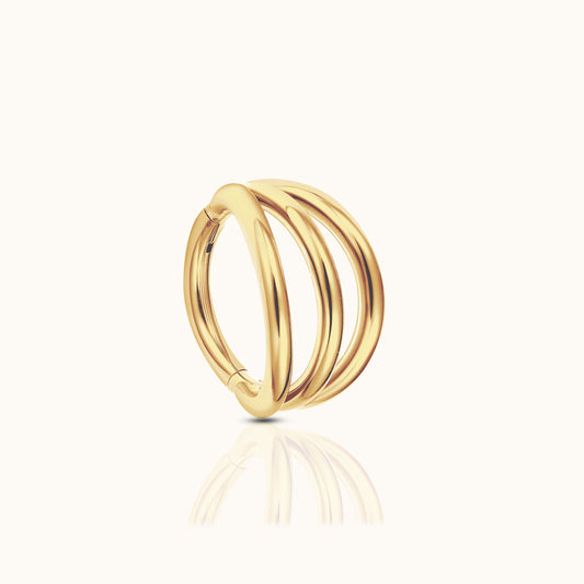 Triple Circle Geometric Clicker Titanium PVD Gold Hinged Hoop Earring