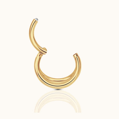 Triple Circle Geometric Clicker Titanium PVD Gold Hinged Hoop Earring