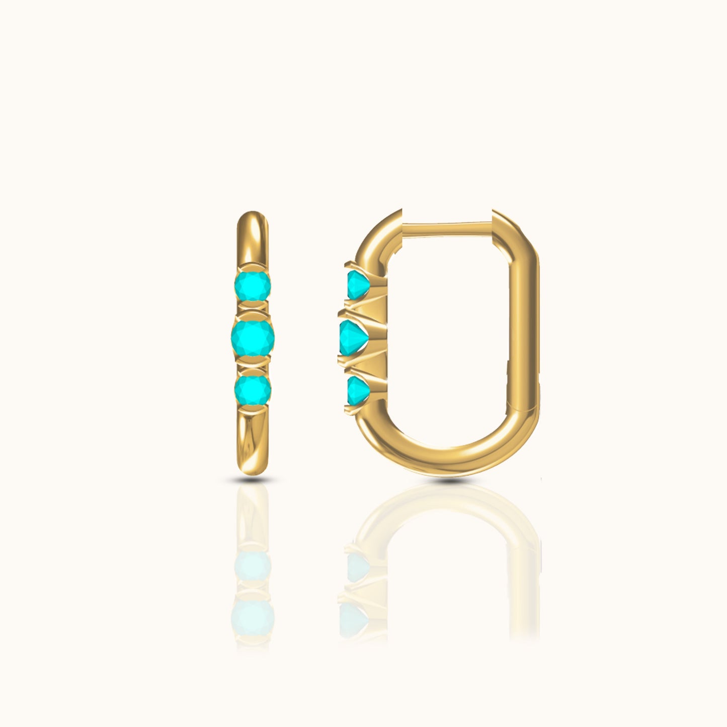 Turquoise Rectangle Square U Shape Hoop Earrings
