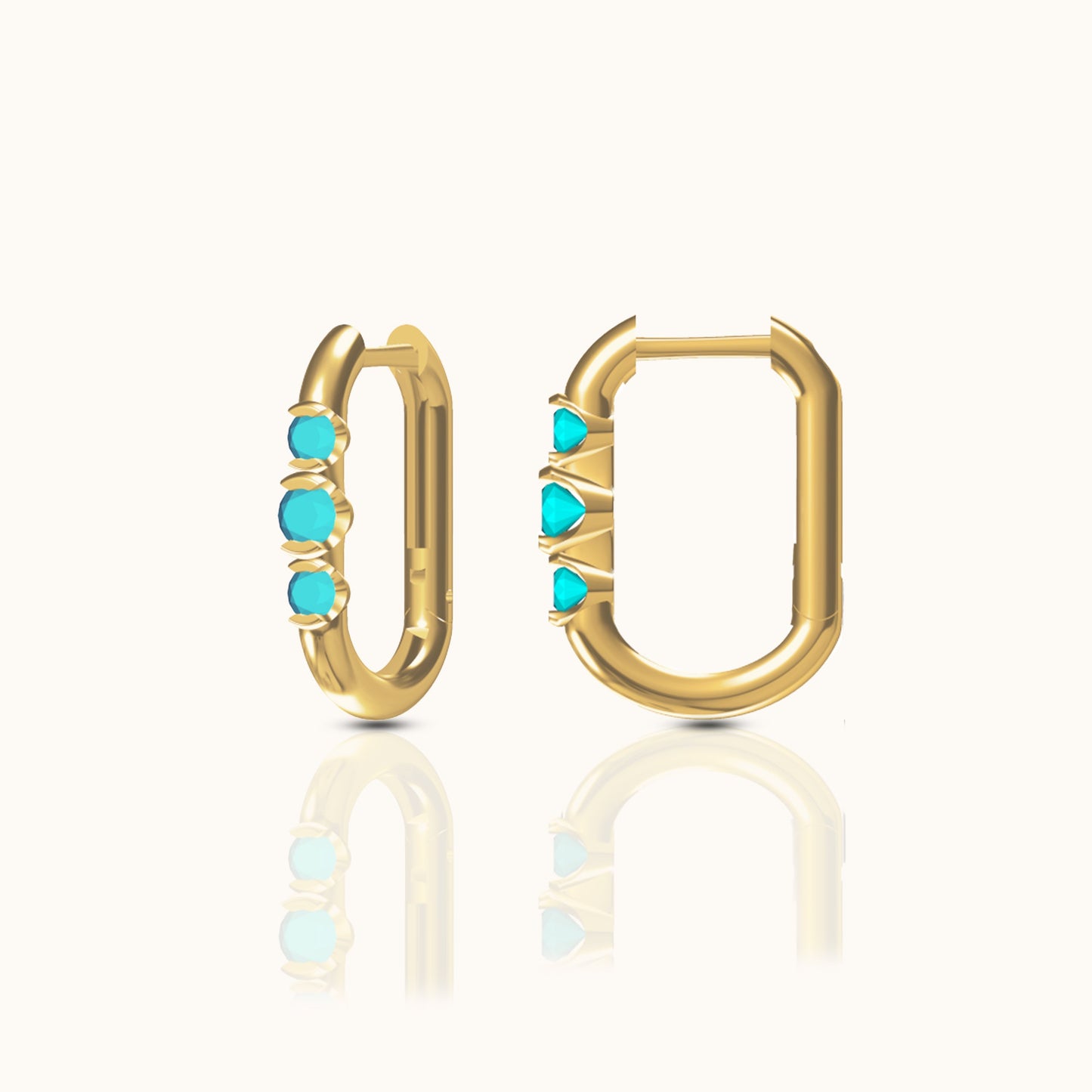 Turquoise Rectangle Square U Shape Hoop Earrings