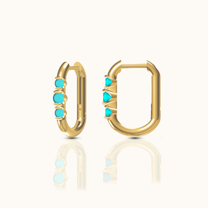 Turquoise Rectangle Square U Shape Hoop Earrings