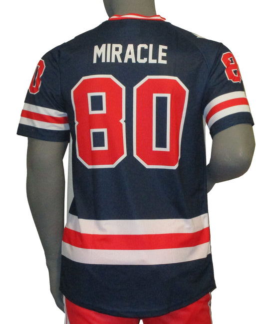 USA Hockey Officially Licensed "Miracle on Ice 1980 Team" Jersey Navy Tee- Adult