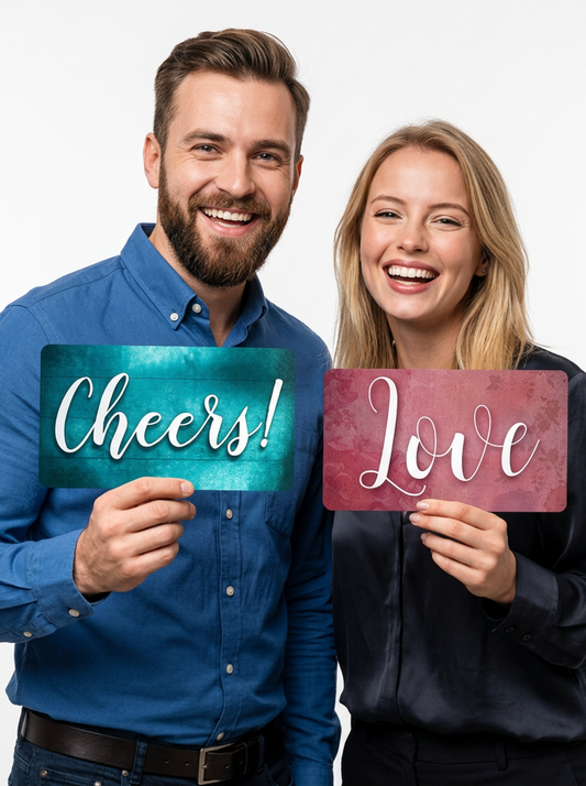 Watercolor Wedding Photo Booth Props - 6 Double-Sided PVC Signs